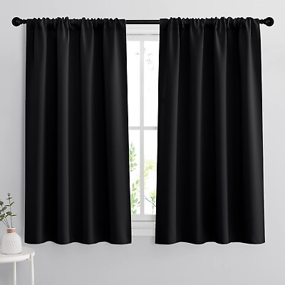 #ad Bedroom Blackout Curtains 42 inch Wide x 45 inch Long Black 2 Panel Living Room
