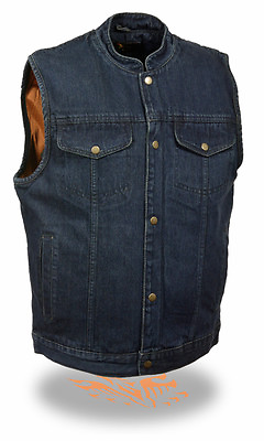 #ad SOA Mens Blue Denim Club Cut Vest w Inside Gun Pocket amp; Snap Front Closure
