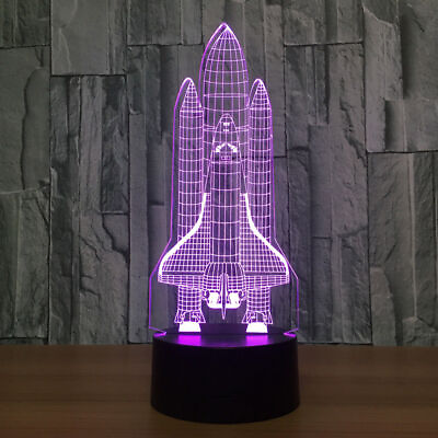 #ad 3D Space Rocket Night Light 7 Color Changing LED Table Lamp W Remote Control