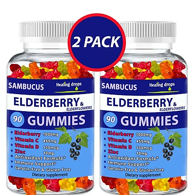 #ad 2 Pack Elderberry Gummies with Zinc Vitamin C D Sambucus Elderberry Gummies