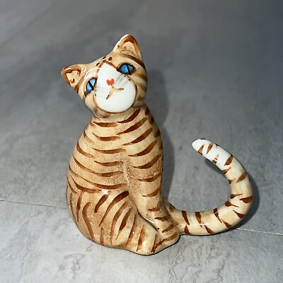 #ad Orange Striped Blue Eyed Tabby Cat Fine Bone China 3quot;×3quot;×1.5quot;
