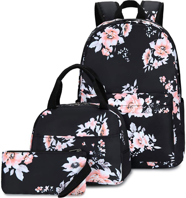 School Backpacks for Teen Girls Lightweight Canvas Medium 074 black Flower $45.86