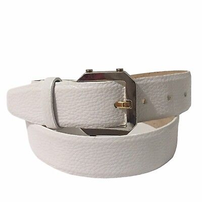 #ad Carlisle White Genuine Leather Adjustable Belt Gold Silver Tone Buckle Size M