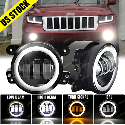 #ad 4 Inch Round LED Fog Lights Driving Lamps Halo for Jeep Grand Cherokee 97 18