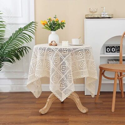 #ad Vintage Handmade Crochet Cotton Tablecloth Square Rectangle Lace Table Cover