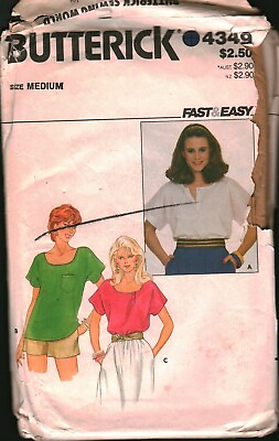 #ad 4349 Vintage Butterick SEWING Pattern Misses Loose Fitting Tops Fast East Medium