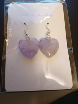 #ad Special Beautiful Handmade Natural Amethyst Stone Heart Shape Earrings