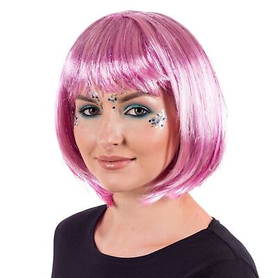 #ad Women`s Deluxe Pink Glitter Wig Adult Silver Bob Hair for Festival Party Club