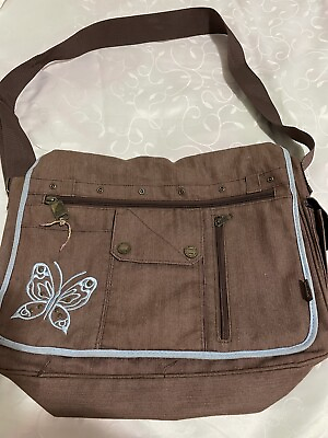 #ad Y2K 90#x27;s Mudd Canvas Brown Shoulder Messenger Laptop Bag