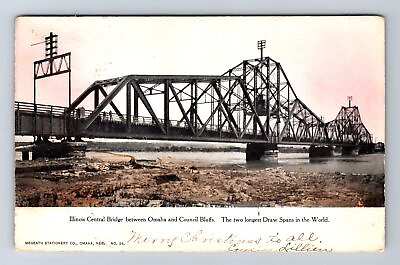 #ad Council Bluffs IA Iowa Illinois Central Bridge Draw Span Vintage Postcard