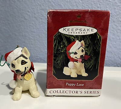 #ad Hallmark Keepsake Ornament Puppy Love SHEPHARD 1999