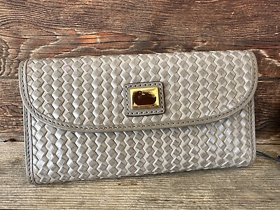#ad DOONEY amp; BOURKE Basket Weave Embossed Leather Clutch Wallet Purse Taupe NWT
