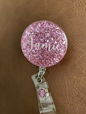 #ad Sparkly Personalized Retractable Badge Reel Choose Your Color Design Name