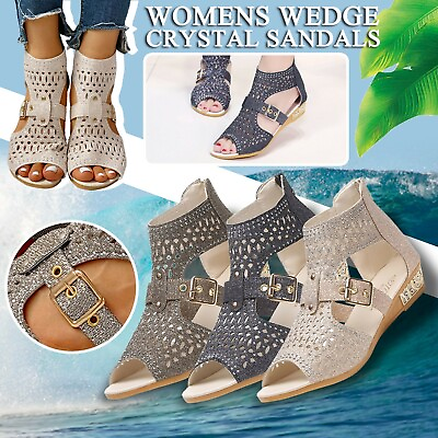 #ad Ladies New Glitter Diamante Block Low Heel Back Zip Up Party Sandals K