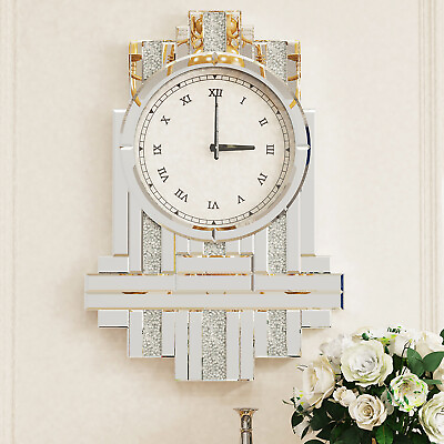 #ad Wisfor Sparkly Silver Roman Numeral Clock Clock Crystal Wall Mirror Diamond Deco