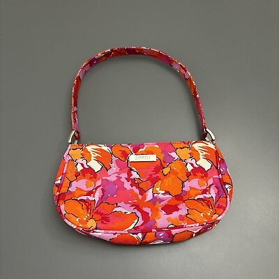#ad Express Purse Small Shoulder Bag Canvas Floral Orange Pink Baguette Y2K Retro