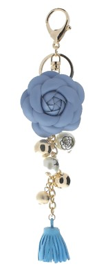 #ad Key Chain Fob Phone Purse Charm Blue Flower Tassel Dangle Pearl Beads