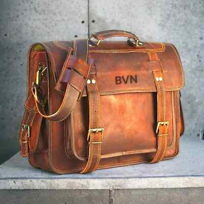 #ad Satchel Men#x27;s Full Leather Shoulder Messenger Men#x27;s Briefcase Laptop Bag