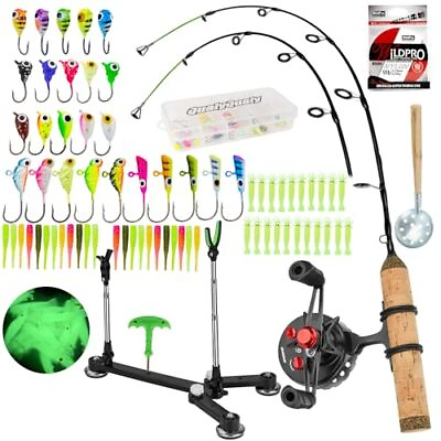 #ad QualyQualy Ice Fishing Rod Reel Combo Complete Inline Reel left Hand Retreive