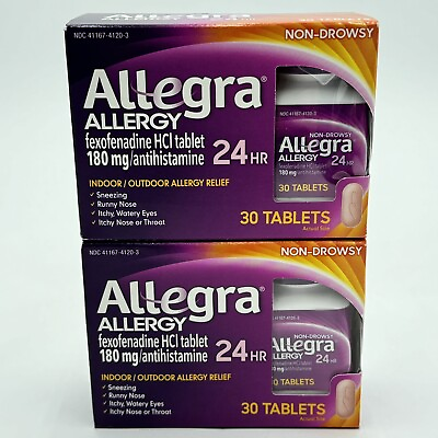 #ad Allegra 24 Hour Allergy Relief Tablets 30x2 =60 Tablets Exp 05 2024 Brand New