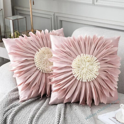 #ad Pink White Throw Pillows 45*45cm Velvet Stitching 3D Cushion Waist Cushion Case