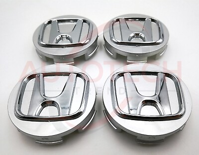 #ad Set of 4 Honda Silver Wheel Rim Center Caps Chrome Logo 69MM 2.75