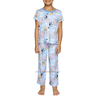 #ad BLUEY Disney Pajamas Girls Size 4 6 8 Bingo Dog Rainbow Shirt Pants Set Cartoon