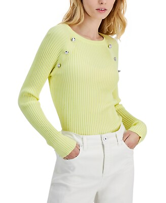 #ad MSRP $70 Inc Ribbed Embellished Raglan Sleeve Top Yellow Size Large NWOT