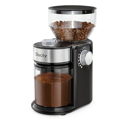 #ad Sboly Electric Flat Burr Mill Coffee Grinder Adjustable 18 Settings Expresso