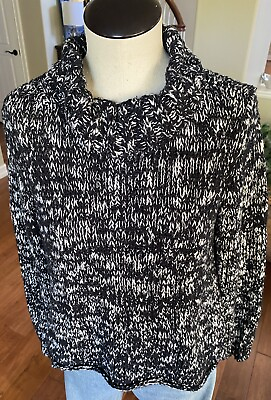 #ad Eileen Fisher Turtleneck Sweater Org Cotton Twist Black White Sze XS Retail $288
