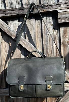 #ad Vtg COACH Black Prescott Leather Briefcase Laptop Messenger Bag Unisex Quality