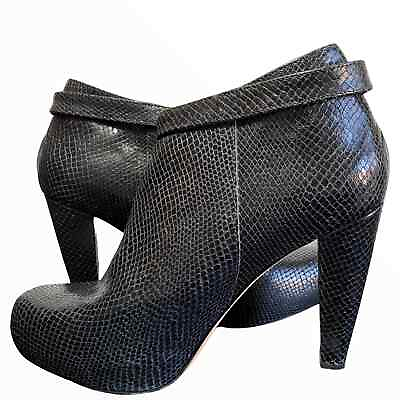 #ad Loeffler Randall snakeskin boots leather platform ankle bootie black euc 9.5