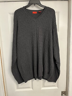 #ad Izod Mens XL Cable Knit Sweater Long Dark Gray Extra Large Top
