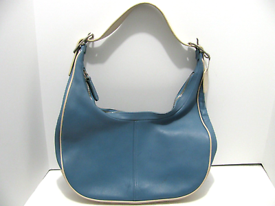 #ad COACH Handbag Soho Hobo Blue White Leather Shoulder Bag Purse Adjustable Strap