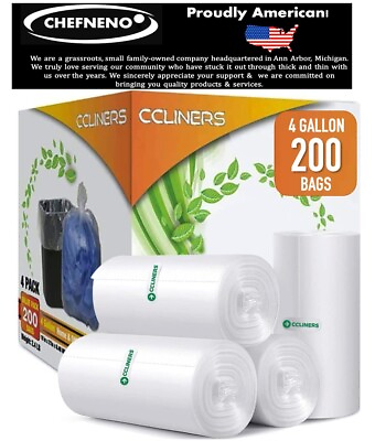 CCLINERS 4 Gallon Clear Small Garbage Trash Bags 200 Count $17.99