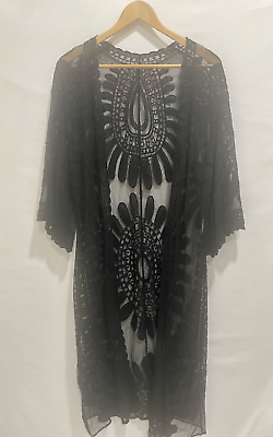 #ad Unbranded Womens Open Long Cover Up OS Black Lace Sheer Sexy Intimates Romantic