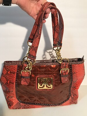 #ad Miss Tina Couture Orange Bronze Faux Snakeskin Embossed Pattern Shoulder Bag