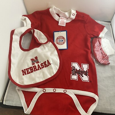#ad Nebraska Cornhuskers 18 Month Baby Red Snap Romper W Socks and Bib New