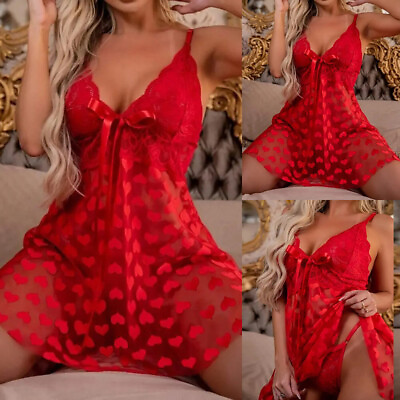 #ad Women Sexy Valentine Lingerie Lace Babydoll Underwear Nightwear Sleepwear Robes