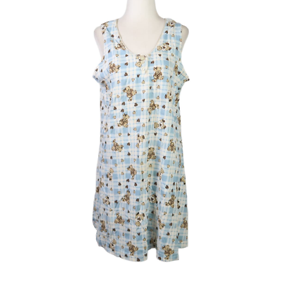 #ad Vintage 90s Basic Editions cream and blue plaid teddy bear mini nightgown dress
