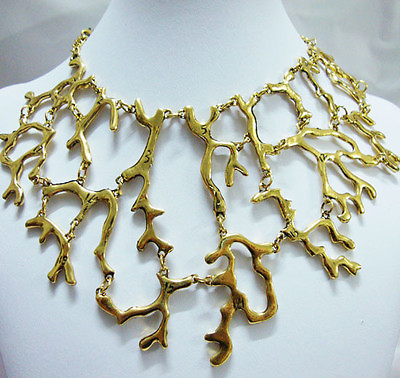 #ad Luxury fashion sea coral 18K gold tone statement necklace