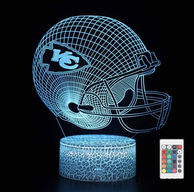 #ad Cute Chiefs Football Helmet 3D Optical Illusion LED Bedroom Decor Sleep Table L