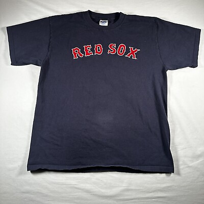 #ad Boston Red Sox Dustin Pedroia T Shirt Large Majestic Blue MLB #15 Baseball