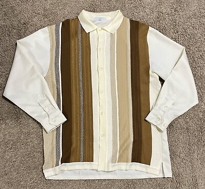 #ad Silversilk Sweater Shirt Mens XL Brown Rayon Silk Retro Button Up Casual Vtg
