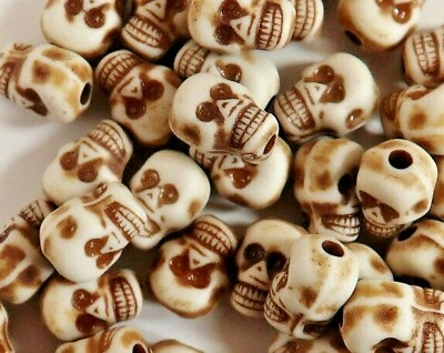 #ad Skull Beads Day of the Dead Crafts Pirate Jewelry Making Ivory 150 pcs 8mm