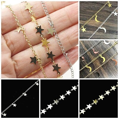 #ad Star Chain Moon Chain Silver Gold Plated Necklace Making Sold by foot Jewelry