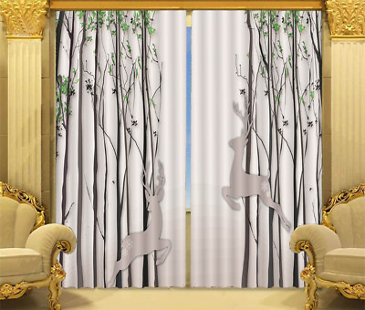 #ad Leaping Deer In Forest 3D Curtain Blockout Photo Printing Curtains Drape Fabric