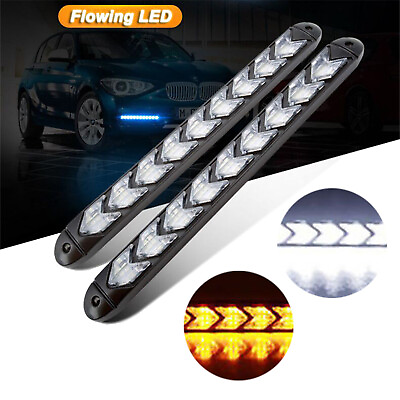 #ad 2x Car LED Amber White Switchback Flowing Strip Arrow Flasher Turn Signal Light
