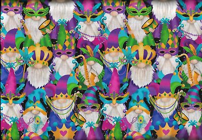 #ad 45quot; 100quot; cotton novelty fabric quot; Mardi Gras Gnomesquot; by timeless treasures