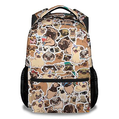 #ad Pug Dog Backpacks Kids 16 Inch Cute Backpack for School Brown Lightweight Boo...